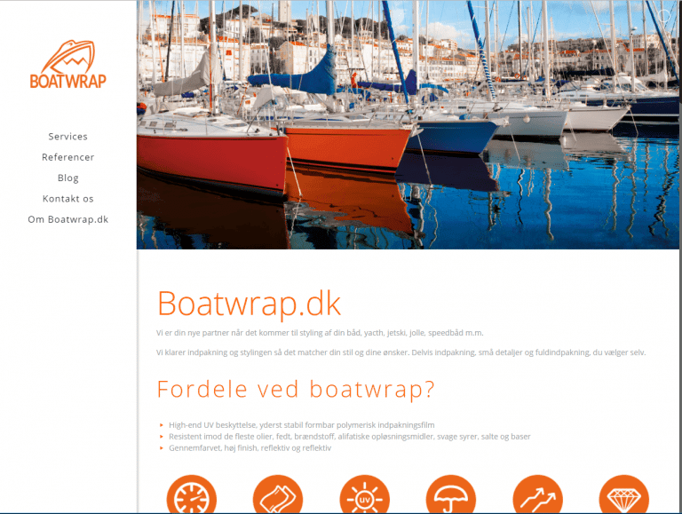 hjemmeside til Boatwrap